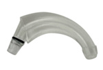 Clear, curved plastic medical airway device with a connector, a black ring near one end, and an integrated filter—this Hook 77 Medium with Filter airway is shown against a white background.